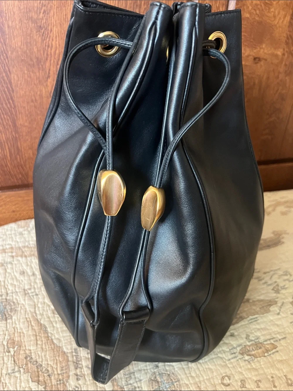 Vintage PIBRA Black Soft Leather Drawstring Bag